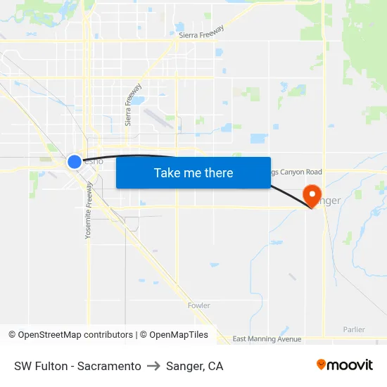 SW Fulton - Sacramento to Sanger, CA map