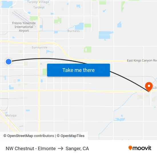 NW Chestnut - Elmonte to Sanger, CA map