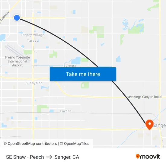 SE Shaw - Peach to Sanger, CA map