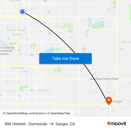 NW Hoblett - Sunnyside to Sanger, CA map