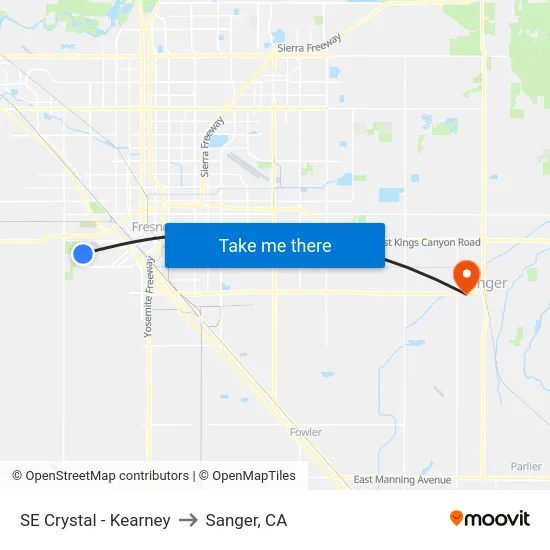 SE Crystal - Kearney to Sanger, CA map