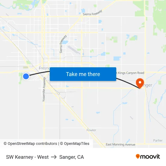 SW Kearney - West to Sanger, CA map
