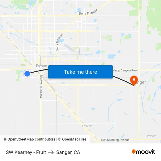 SW Kearney - Fruit to Sanger, CA map