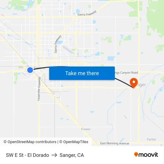 SW E St - El Dorado to Sanger, CA map