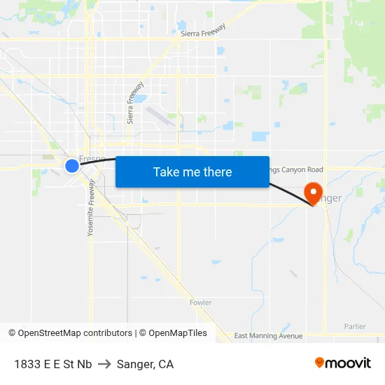 1833 E E St Nb to Sanger, CA map