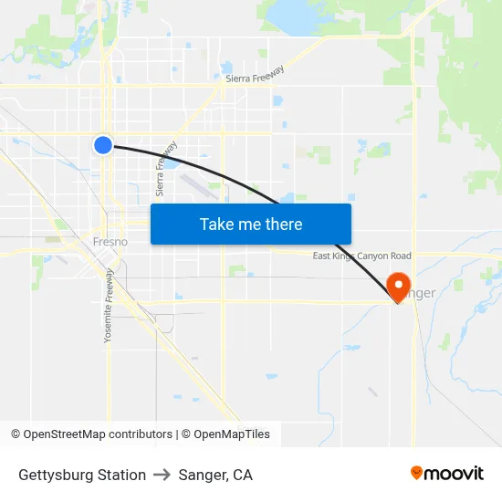 Gettysburg Station to Sanger, CA map