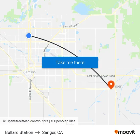 Bullard Station to Sanger, CA map