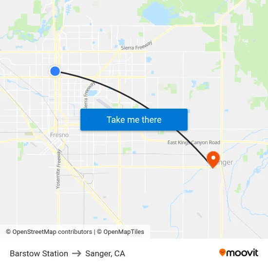 Barstow Station to Sanger, CA map