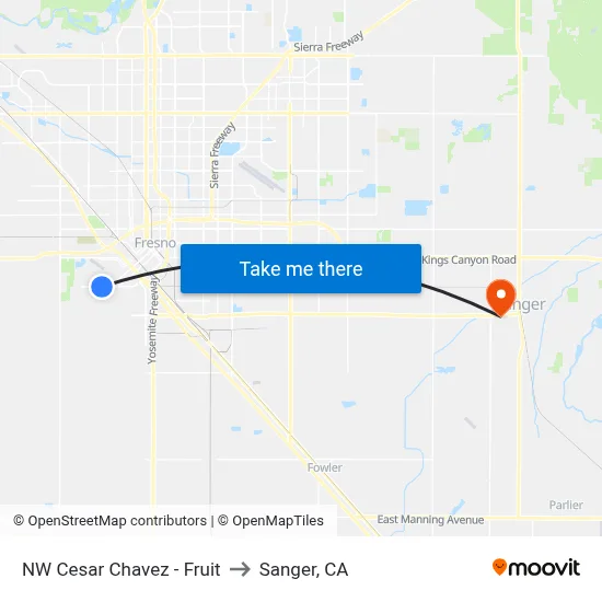NW Cesar Chavez - Fruit to Sanger, CA map