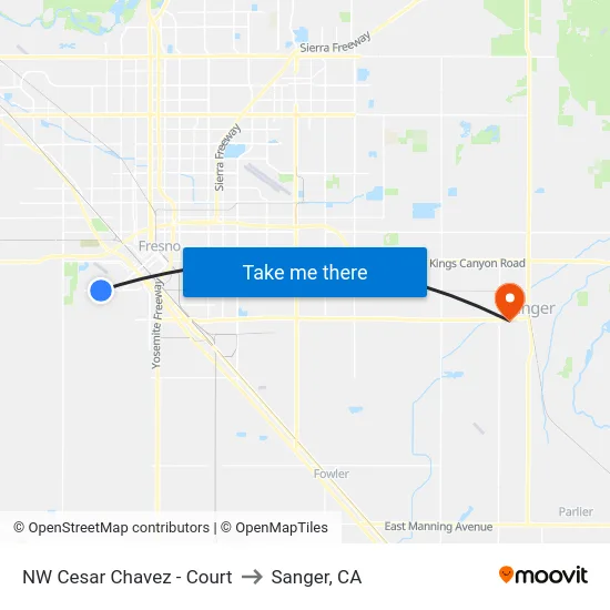 NW Cesar Chavez - Court to Sanger, CA map