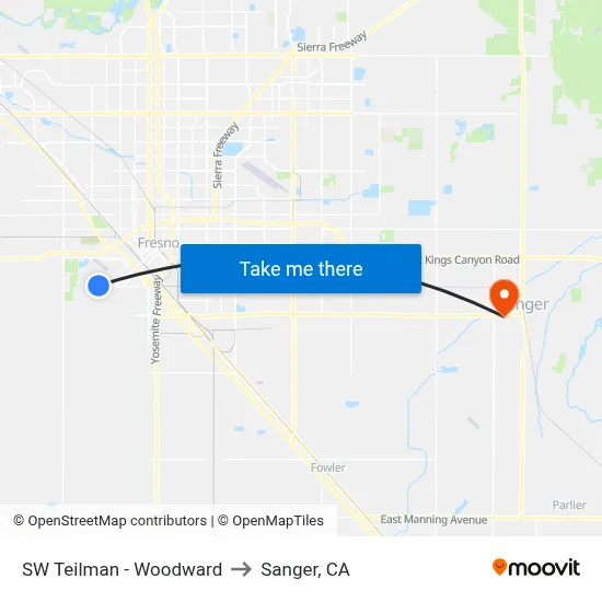 SW Teilman - Woodward to Sanger, CA map