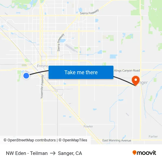 NW Eden - Teilman to Sanger, CA map