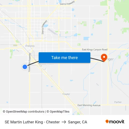 SE Martin Luther King - Chester to Sanger, CA map