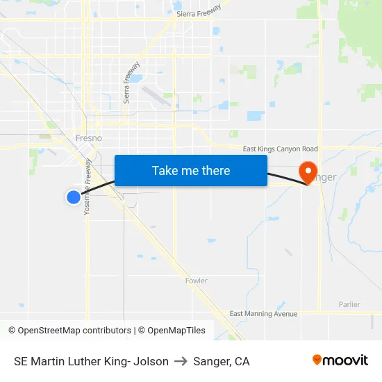 SE Martin Luther King- Jolson to Sanger, CA map