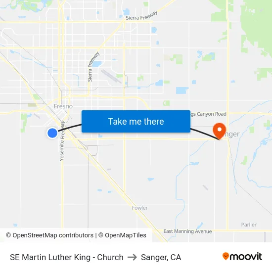 SE Martin Luther King - Church to Sanger, CA map