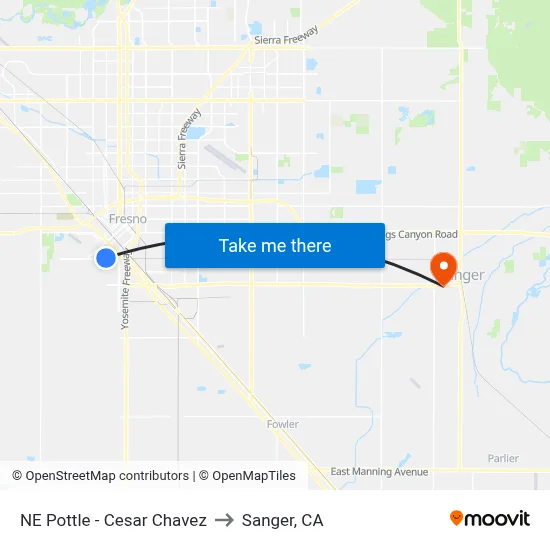 NE Pottle - Cesar Chavez to Sanger, CA map