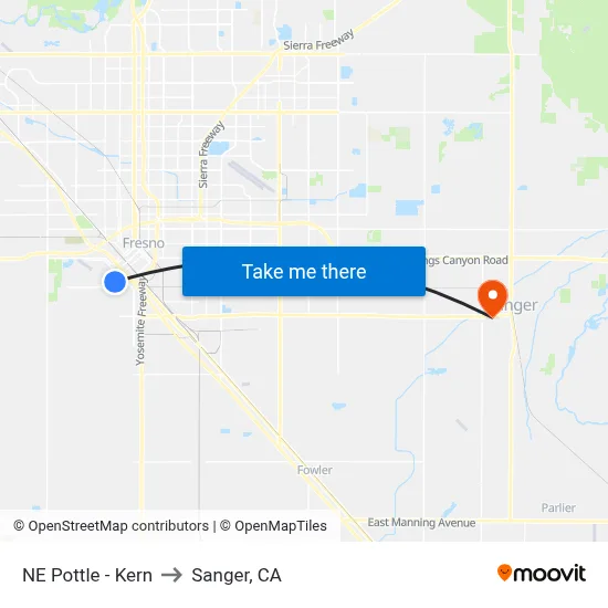 NE Pottle - Kern to Sanger, CA map