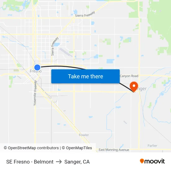 SE Fresno - Belmont to Sanger, CA map