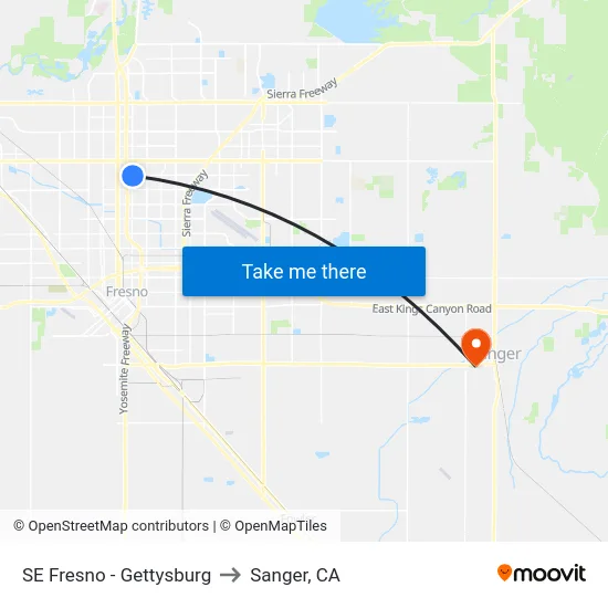 SE Fresno - Gettysburg to Sanger, CA map