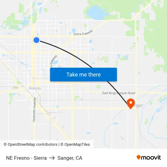 NE Fresno - Sierra to Sanger, CA map