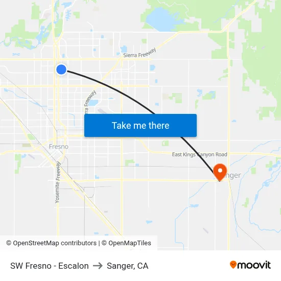 SW Fresno - Escalon to Sanger, CA map