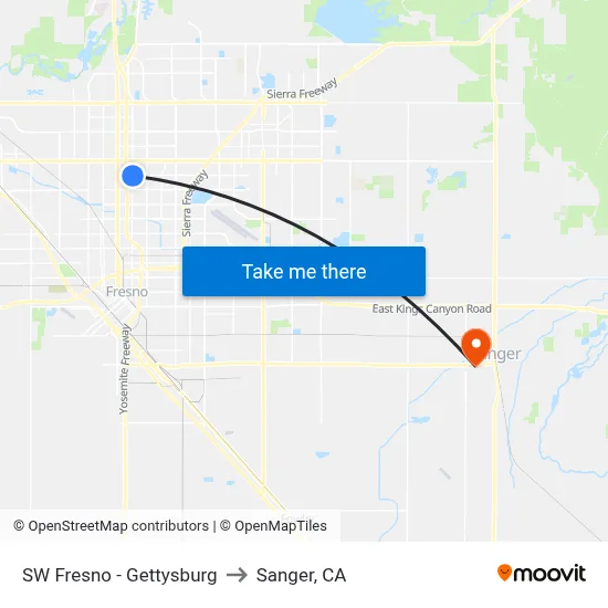 SW Fresno - Gettysburg to Sanger, CA map