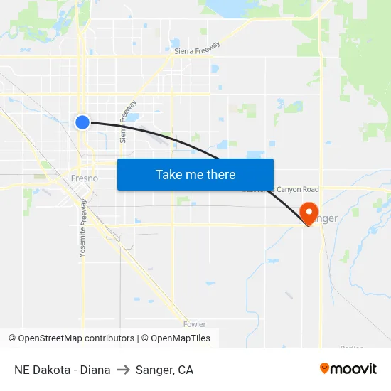 NE Dakota - Diana to Sanger, CA map