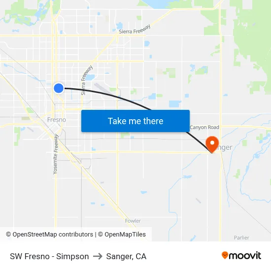 SW Fresno - Simpson to Sanger, CA map
