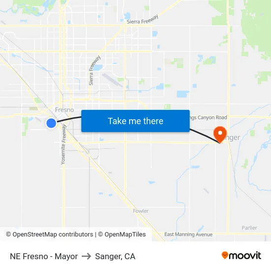 NE Fresno - Mayor to Sanger, CA map