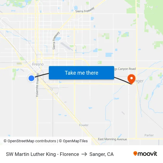 SW Martin Luther King - Florence to Sanger, CA map