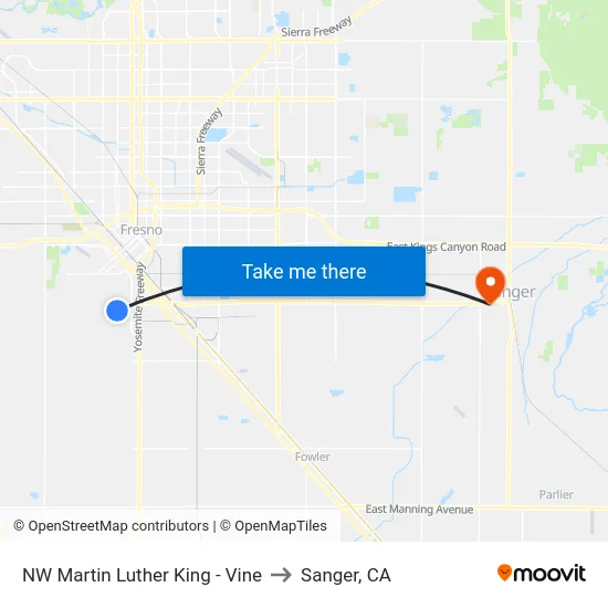 NW Martin Luther King - Vine to Sanger, CA map