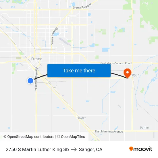 2750 S Martin Luther King Sb to Sanger, CA map