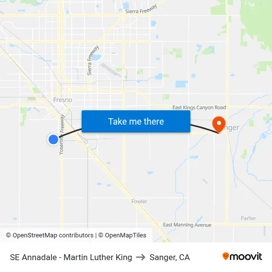 SE Annadale - Martin Luther King to Sanger, CA map