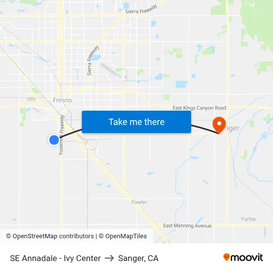 SE Annadale - Ivy Center to Sanger, CA map
