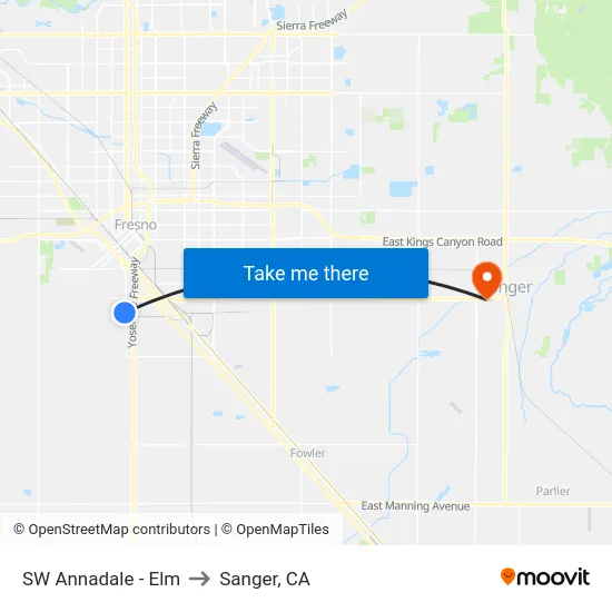SW Annadale - Elm to Sanger, CA map