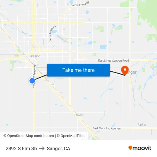 2892 S Elm Sb to Sanger, CA map