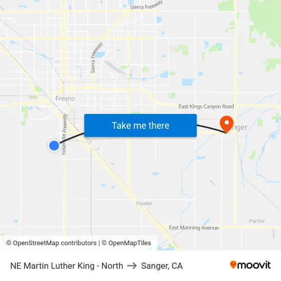 NE Martin Luther King - North to Sanger, CA map