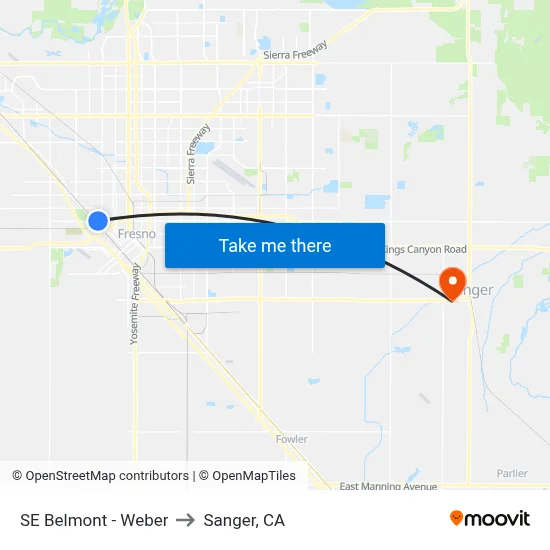 SE Belmont - Weber to Sanger, CA map