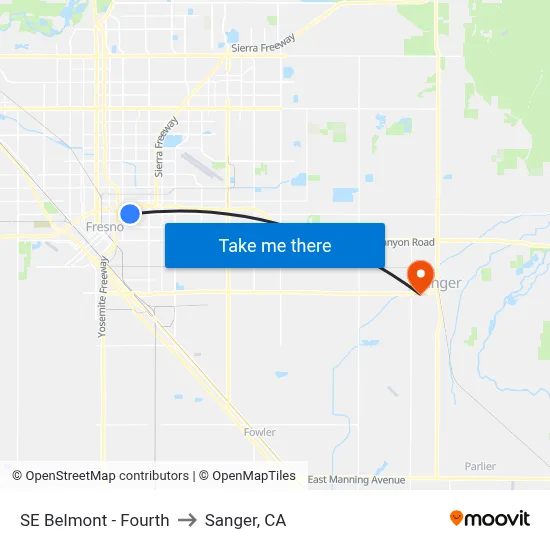 SE Belmont - Fourth to Sanger, CA map