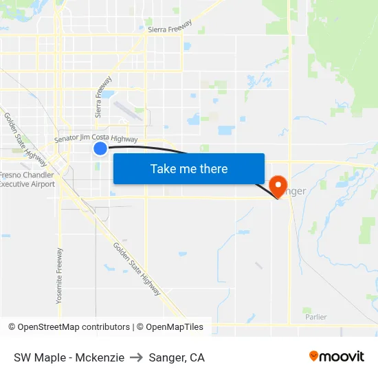 SW Maple - Mckenzie to Sanger, CA map
