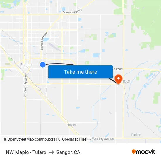 NW Maple - Tulare to Sanger, CA map