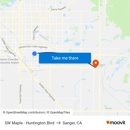 SW Maple - Huntington Blvd to Sanger, CA map