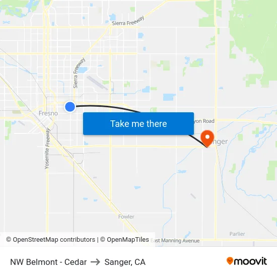 NW Belmont - Cedar to Sanger, CA map