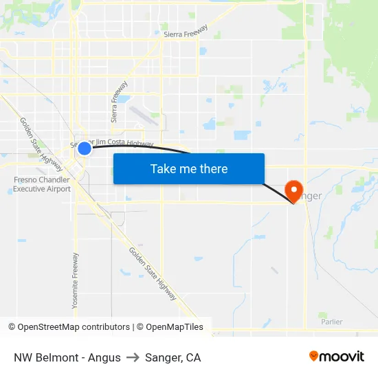 NW Belmont - Angus to Sanger, CA map