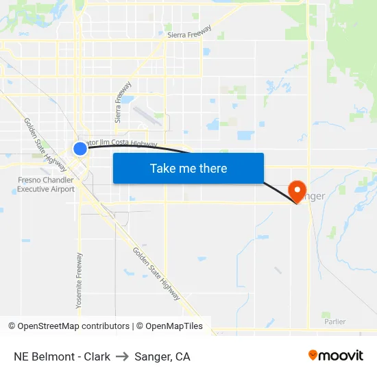 NE Belmont - Clark to Sanger, CA map