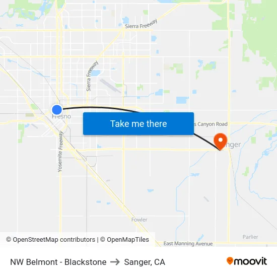 NW Belmont - Blackstone to Sanger, CA map