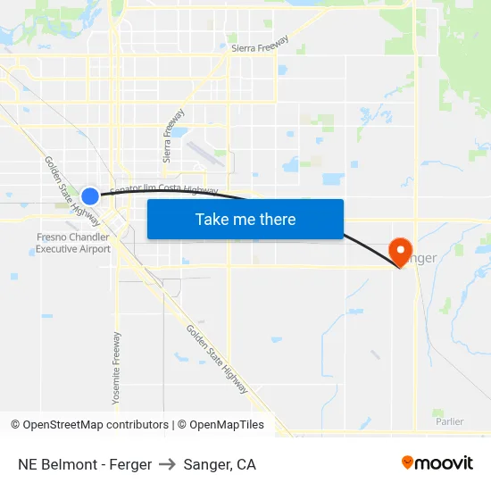 NE Belmont - Ferger to Sanger, CA map