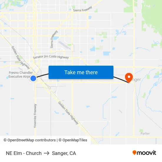 NE Elm - Church to Sanger, CA map