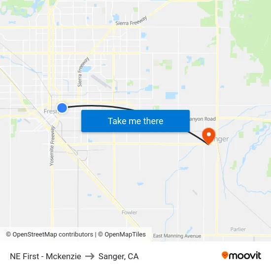 NE First - Mckenzie to Sanger, CA map