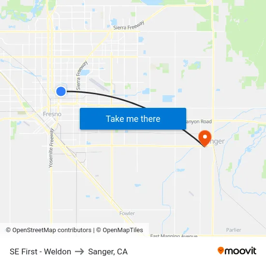 SE First - Weldon to Sanger, CA map